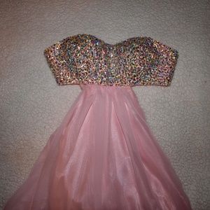 Pink strapless/blackless adjustable prom dress